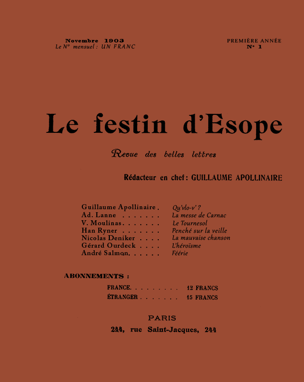 La couverture du premier numéro du Festin d’Ésope de novembre 1903