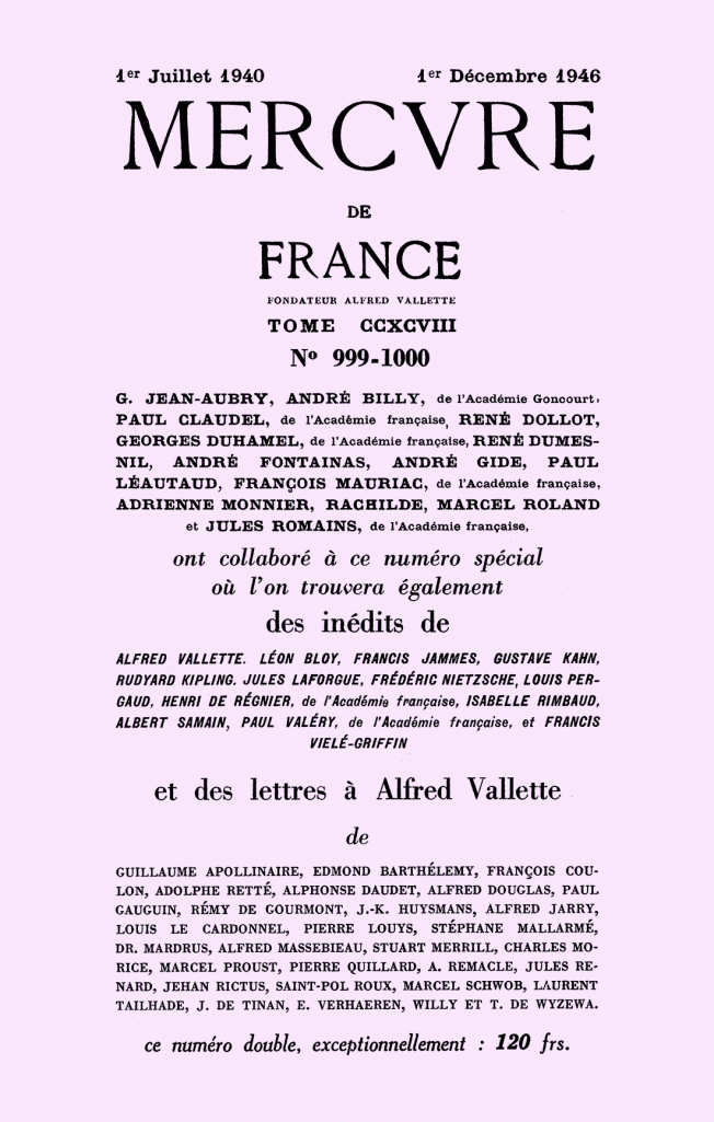 Mercure numéro 999-1 000 daté du « premier juillet 1940 / premier décembre 1946